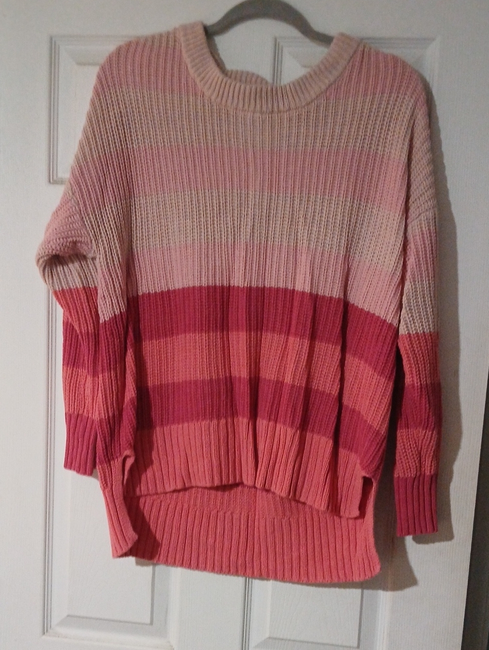 Time and Tru Pink & Coral Striped Rib-Knit Sweater